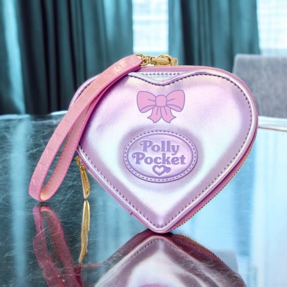 LOUNGEFLY Polly Pocket Heart-Shaped Wristlet Playset Zip Around Wallet NWT - Picture 1 of 7